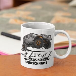 Personalisierte 4x4 Offroad Tasse – Geländewagen SUV mit Wunschname – Geschenkidee für Offroad Fans & Abenteuer-Kaffeetrinker
