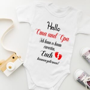 Baby Body „Hallo Oma und Opa“ – Schwangerschaftsverkündung für Großeltern – Baby Announcement – Unisex Kurzarm Body Geschenk
