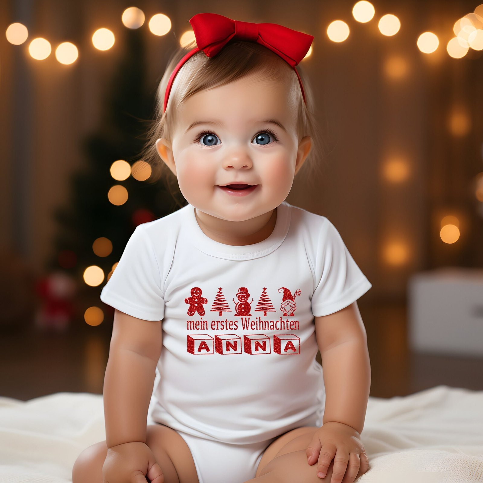 Mein Erstes Weihnachten Babybody 2024 - Mein erstes Weihnachten Babybody - Weihnachtsbaum, Schneemann - Frohe Weihnachten | Babybody |