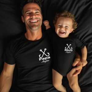 Personalisierbares Angler-Set: T-Shirt für Erwachsene & Babybody mit Namen I Papa Angler I Mini Angler I Papa Baby Set I Angler Shirt I