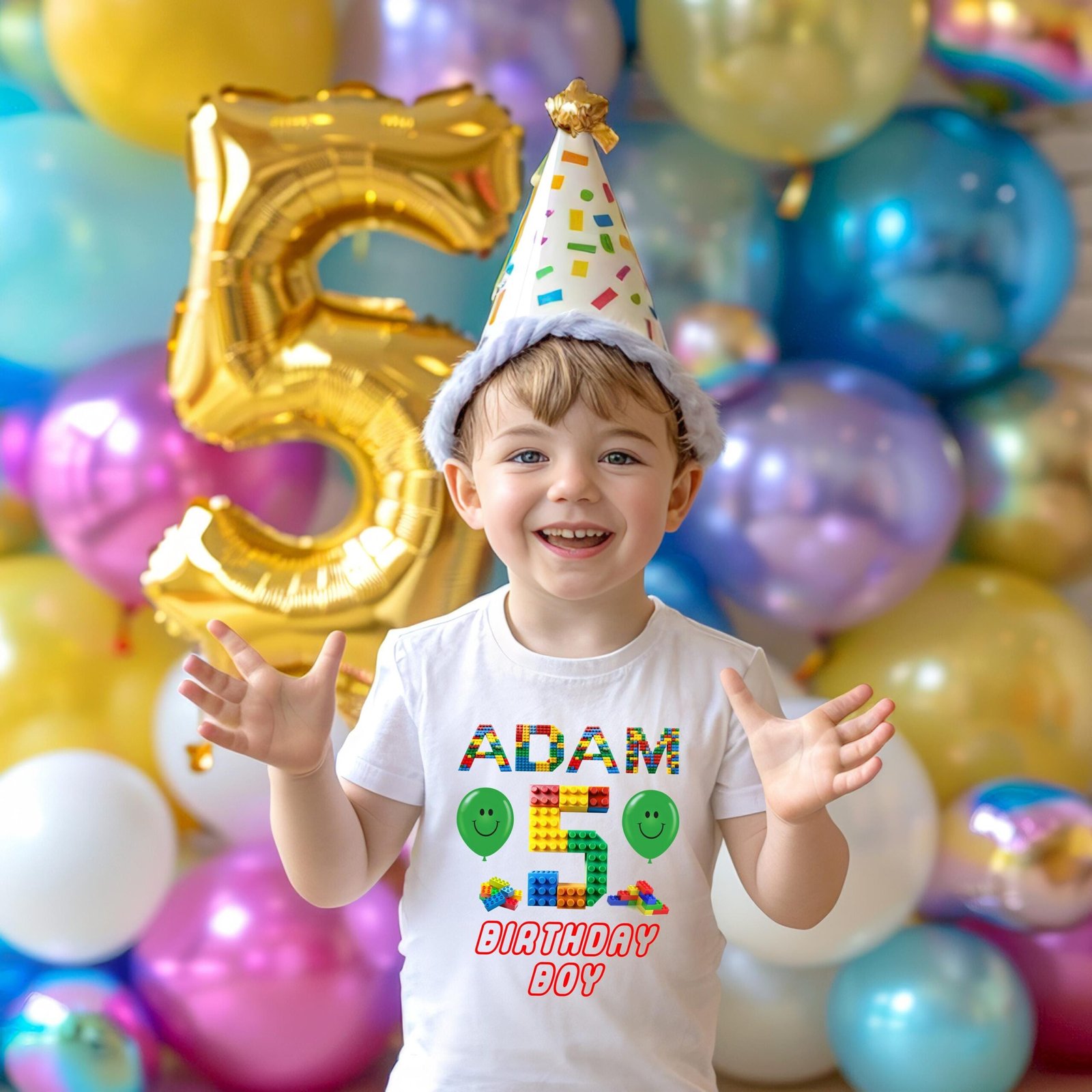 Personalisiertes Kinder T-Shirt - Birthday Boy/Girl mit Baustein-Design | Papa, Mama und Kinder Set I Geburtstag T-Shirt I