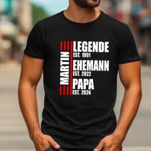 Personalisierbares Papa T-Shirt – Legende seit Jahr – Geschenkidee für Vater, Ehemann oder Opa – Mit Name & Datum personalisiert
