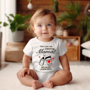 Weißer Baby Body „Alles Liebe zum Geburtstag“  süßes Geschenk zur Geburt oder Babyparty, Baumwolle, Baby Outfit