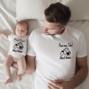 Vater-Sohn T-Shirt Set – Prost Papa & Prost mein Sohn – Personalisierbares Geschenk  I Familienoutfit I Vatertag Papa Mini I