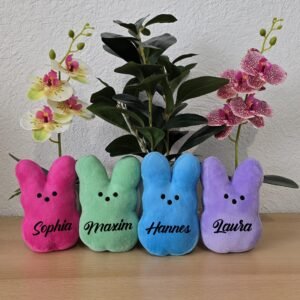 Personalisierter Plüsch-Hase 15 cm mit kleiner Tasche und Schloss | Geschenk für Kinder, Ostern, Geburtstag, Baby, Kuscheltier