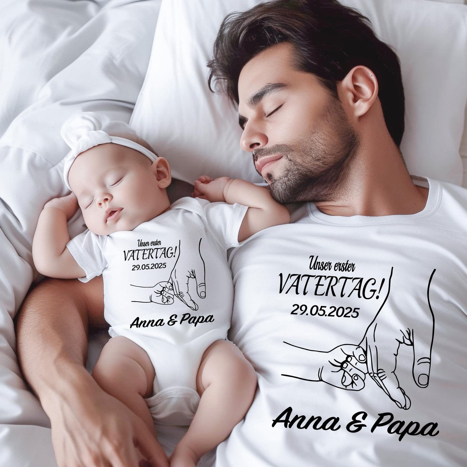 Weißes personalisiertes T-Shirt für Papa und Baby – Vatertags-Outfit I Familienoutfit I Vatertag Papa Mini I Vatertag Geschenk I
