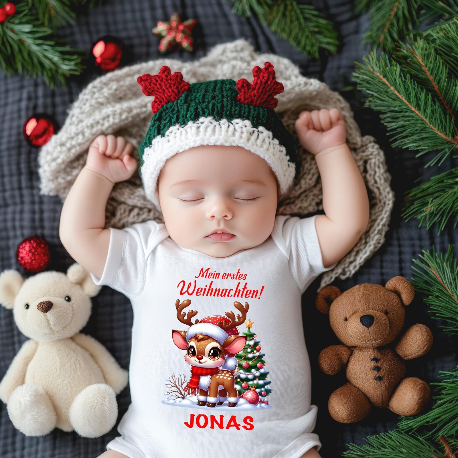 Personalisierter Babybody Weihnachten – Mein erstes Weihnachten Body mit Name – Baby Weihnachtsoutfit Geschenkidee Neugeborenes