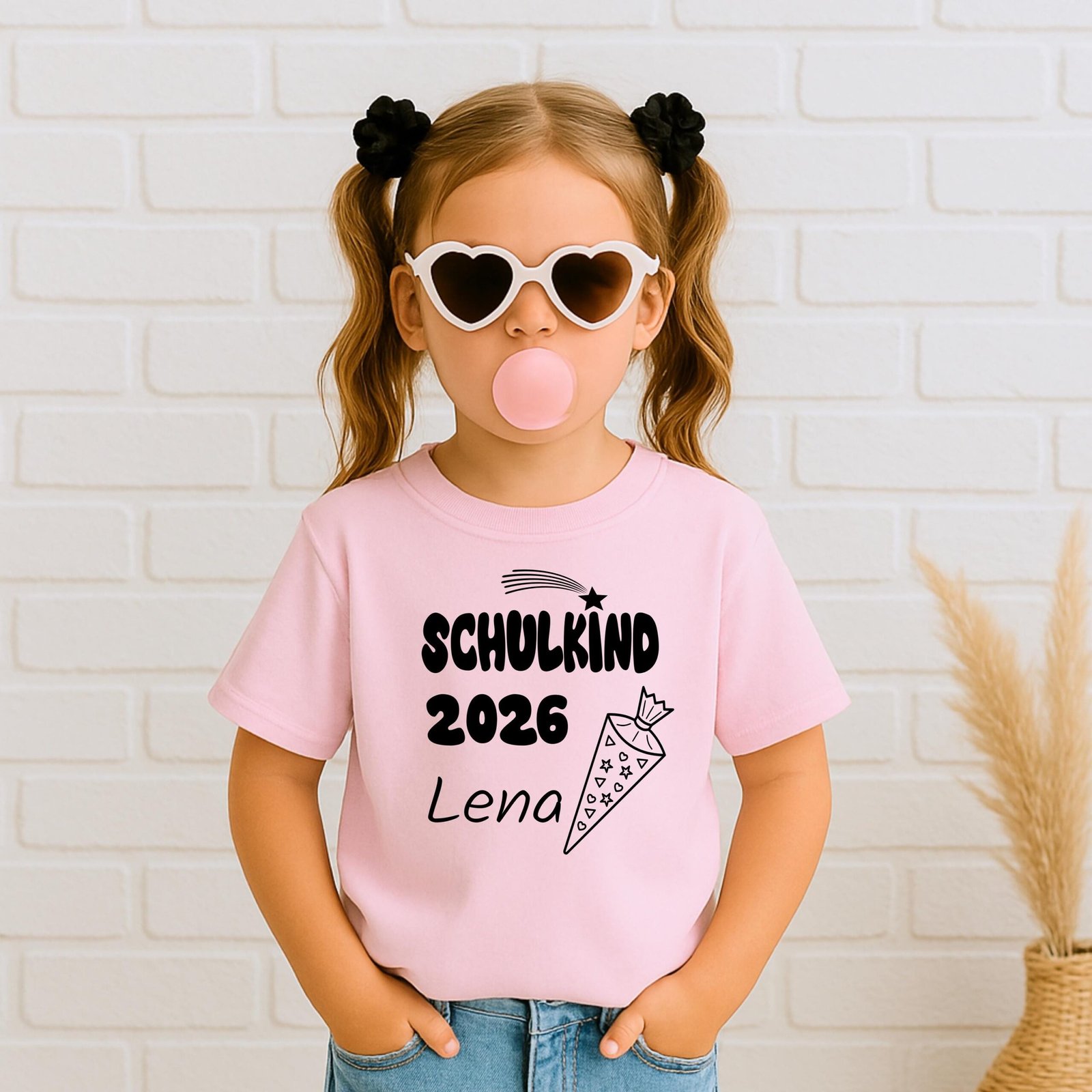 Schulkind 2026 T-Shirt personalisiert – Einschulung T-Shirt Mädchen – Name individuell – Zuckertüte Motiv – Geschenk zur Einschulung